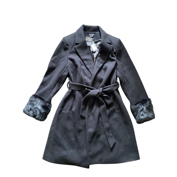 City Chic Black Faux Fur Cuff Belted Jacket Size 16 NWT - Picture 4 of 16